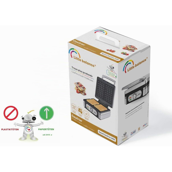 Електрична вафельниця LITTLE BALANCE 8816 Power Waffeln 1600 Вт, антипригарне покриття без PFAS, для товстих та хрустких вафель, чорна (28.5 x 21 x 14.5 см)