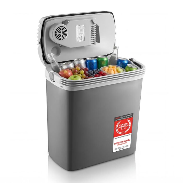 Автомобільний холодильник/термос First Austria Thermoelektrische Kühlbox 24L з USB-C PD 3.0 52W, живлення від мережі/автомобіля/USB, чорно-сірий