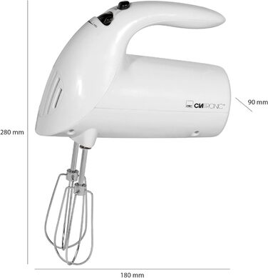 Ручний міксер Clatronic HM 3014, 250 Вт, 5 швидкостей, білий, нержавіюча сталь, для тіста та крему, з кнопкою викиду, придатний для миття в посудомийній машині