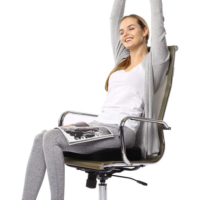 Подушка для сидіння Everlasting Comfort з Memory Foam для комфорту – Ергономічна подушка для підтримки куприка – М'яка подушка на стілець для здорової постави, чорна
