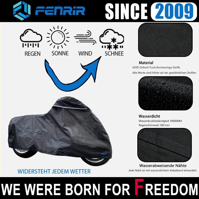 Чохол для мотоцикла FENRIR 245 см, водонепроникний захисний тент для круїзерів та турерів – підходить для Cruise, R18, Vulcan, Softail, Scout, Chief, Street Bob, Sport Glide, Fat Bob, Fat Boy, Breakout, Low Rider, Dyna, VRod, Shadow, Vstar, 245x105x125 см