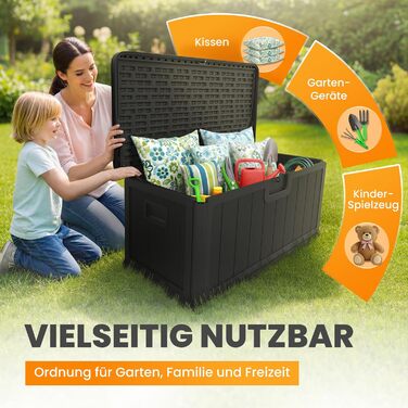 Водонепроникний садовий ящик Gartenbox 375L чорний - велика коробка для зберігання речей на вулиці, для подушок, садових меблів, посилок