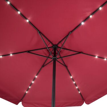 Садова парасолька Kingsleeve® з UV-захистом 80+, LED-підсвіткою та вентиляцією, водонепроникна, алюмінієва рама з рукояткою, 330 см (Червона)