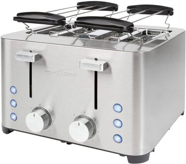 Тостер ProfiCook 4-слотовий, нержавіюча сталь, 1500 Вт, широкий слот, підставка для булочок, 7 режимів підсмажування, зйомна крихтова підставка, PC-TA 1252