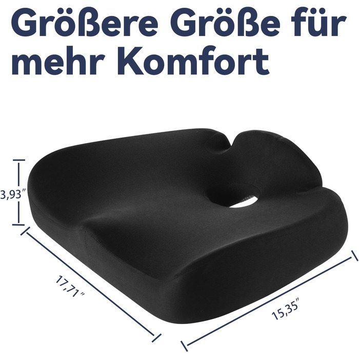 Подушка для сидіння з піни Memory Foam SKYNY для офісного крісла, автомобіля та інвалідного візка - велика, знімний гіпоалергенний чохол