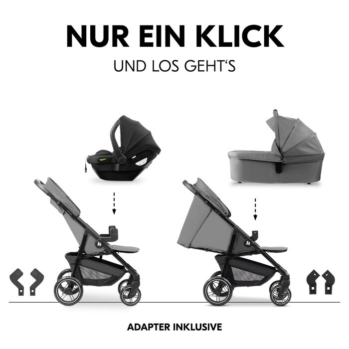 Дитяча коляска 3в1 Hauck Shop N Care Trio Set (Сірий) - Коляска, люлька, автокрісло i-Size, підстаканник, UPF 50+, регульоване положення, складна