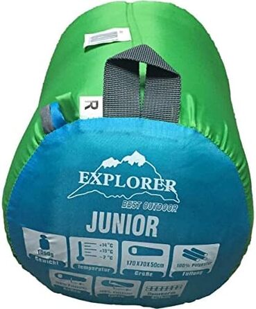 Дитячий спальний мішок EXPLORER JUNIOR 170x70x50 см мумія для кемпінгу, зелено-синій