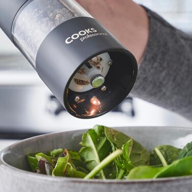 Набір електричних млинків для солі та перцю Cooks Professional, автоматичні батарейні млинки з регулюванням помолу, чорні