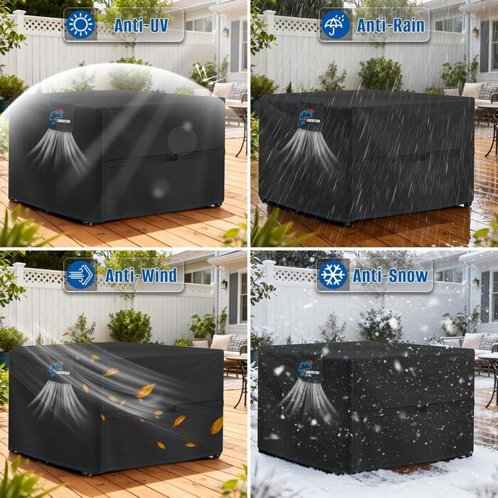 Чохол для садових меблів SIRUITON водонепроникний прямокутний 120x120x74 см, 300D, чорний