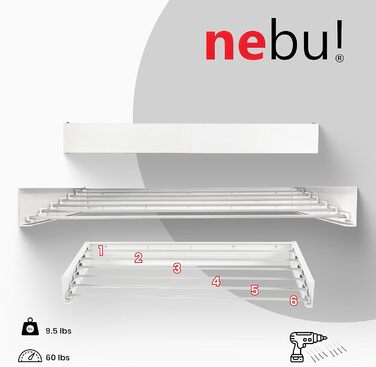 Сушарка для білизни nebu! настінна, 100 см, металева, складана, для дому та вулиці, антрацит