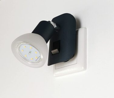 Комплект із 2-х LED нічників Trango 11-245, антрацит матовий, з вимикачем, скляний плафон, лампи GU10 3000K тепле світло, настінна лампа для кухні, читання, розетки