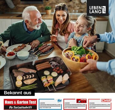 LEBENLANG Електричний гриль для столу - з щипцями та захистом від бризок | 2400W | Для дому та вулиці | Гриль для балкона, столу | Електричний гриль-плита