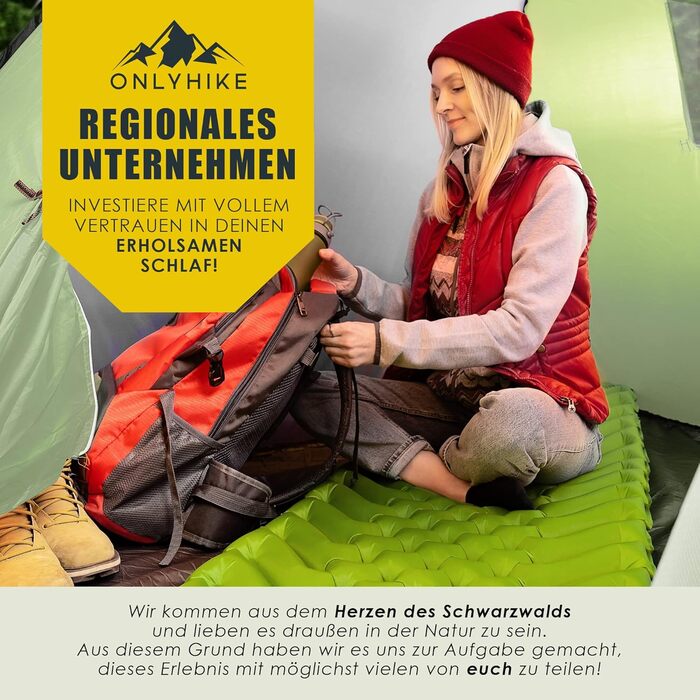 ONLYHIKE® Ізомат ультралегкий для кемпінгу, 500 г, компактний туристичний килимок, зелений, для комфортного сну на природі