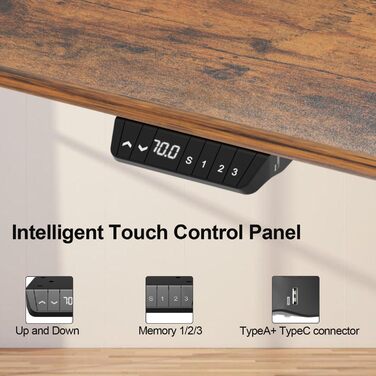 Електричний письмовий стіл Sonnewelt 140x60 см, регульований по висоті, з USB-A/C зарядкою, пам'яттю, захистом від зіткнень, гачком, колесами, мауспадом, вінтажний коричневий