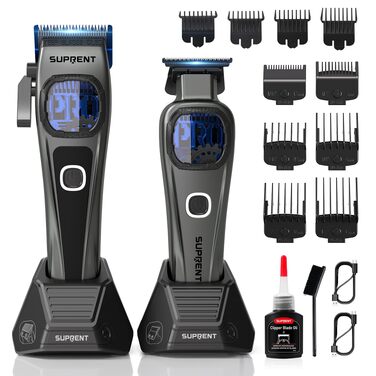 Машинка для стрижки волосся SUPRENT Profi з титановим лезом, Zero-Gap T-Blade, 5 насадок, акумулятор 2500mAh, сірий колір