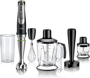Блендер Braun MultiQuick 9 MQ 9147X 5-в-1, 1200 Вт, з насадками для подрібнення, пюре та збивання, чорний/нержавійка