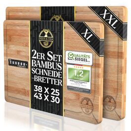 Набір дощок для нарізання Deer & Oak з бамбука XXL та велика (43x30 & 38x25 см) - для м'яса, овочів, професійні, попередньо оброблені олією