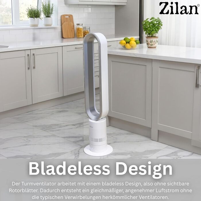 Вентилятор Zilan Turmventilator з пультом дистанційного керування, BLDC мотор, 10 режимів, 900 м³/год, коливання, таймер, сенсорний дисплей