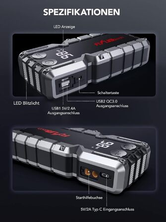 Бустер для автомобіля FLYLINKTECH 7000A — Пусковий пристрій (Powerbank) для 12V авто