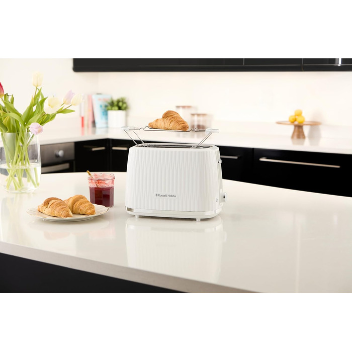 Тостер Russell Hobbs Eden для 2 скибок, білий - 6 режимів підсмажування, розморожування, підігрів, підйом, лоток для крихт