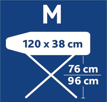 Гладильна дошка Vileda Total Reflect M з підставкою для праски або парогенератора, швидким нагріванням, функцією захисту від крапель, розмір 120х38 см, регульована висота 76-96 см