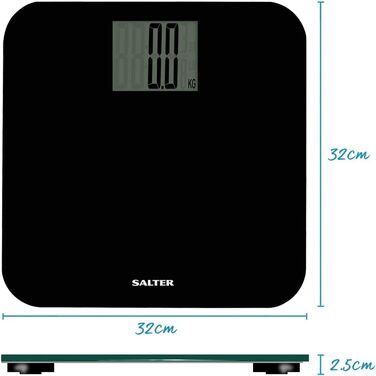 Електронна ваги для ванної Salter 9049 BK3R, 250 кг, велика платформа, точне вимірювання, Step-On технологія, чорна