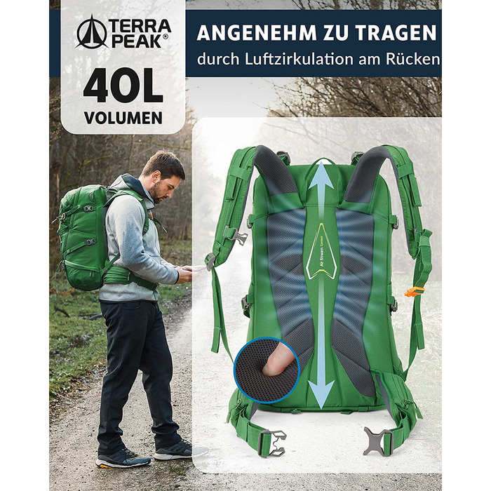 Туристичний рюкзак Terra Peak Flex 40 Premium 40 л, з вентиляцією спини, дощовиком, тримачем для питної системи, 3D Air Mesh, синій