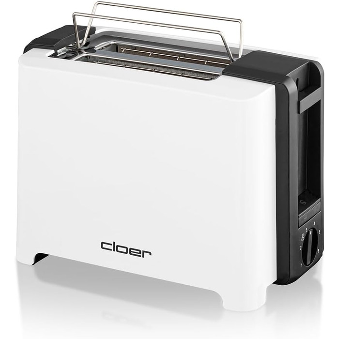 Тостер Cloer 3531 для 2 XXL тостів, 750-900 Вт, з функцією перевірки тосту, підставкою для булочок, розморожуванням, додатковим підйомом, білий