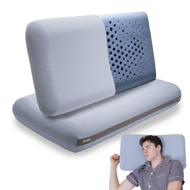 Подушка Memory Foam з ефектом пам'яті, ергономічна, для сну на боці, спині та животі - блакитна