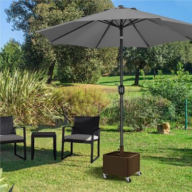 Мультифункціональна підставка для парасолі Yaheetech на колесах із квітником, до 150 кг, діаметр 38/48 мм, 2-в-1, наповнювана, для тераси, балкона, саду чи пляжу, коричнева