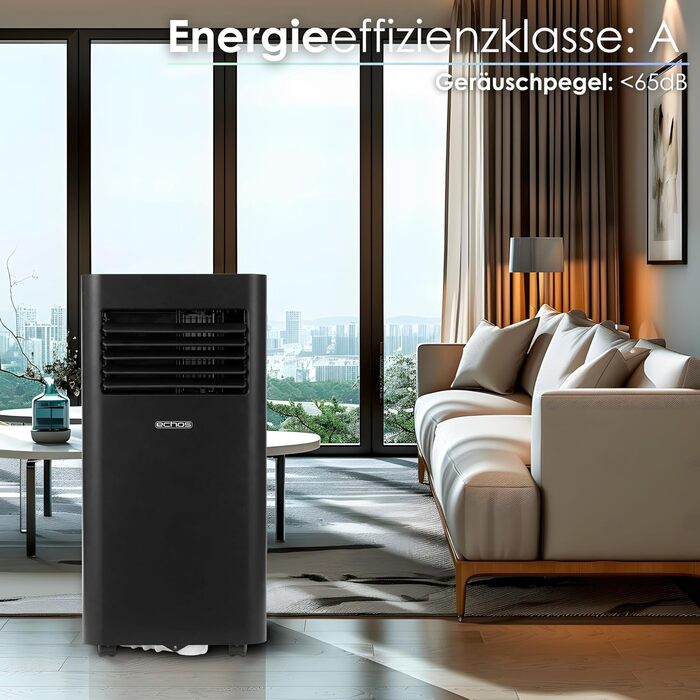 Мобільний кондиціонер Echos 3-в-1 з Wi-Fi, 9000 BTU, таймер 24 год, пульт, для кімнати, з відвідною трубою