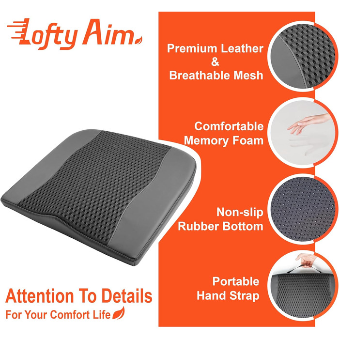 Автомобільна подушка Lofty Aim з Memory Foam для водія: підтримка спини, зняття болю при ішіасі, чорний 4D Mesh. Для автокрісла, офісного крісла, візка.