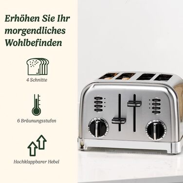 Тостер Cuisinart на 4 тостів, широкі слоти, 6 режимів, функція розморожування, для багета і бейглів, перламутровий