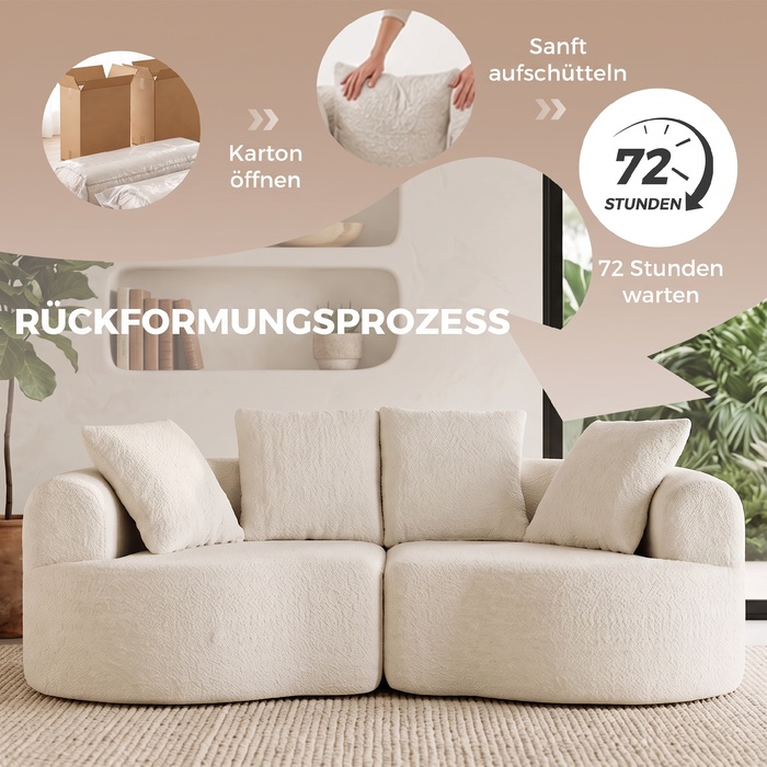 Диван 3-місний 207 см Cloud Sofa з ефектом chenille, 4 декоративні подушки, безінструментальна збірка, кремово-білий
