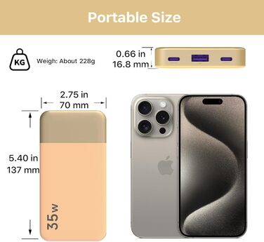 Power Bank NOBIS 10000mAh з цифровим дисплеєм, USB-C, 35W, для смартфонів, планшетів, камер (Оранжевий)