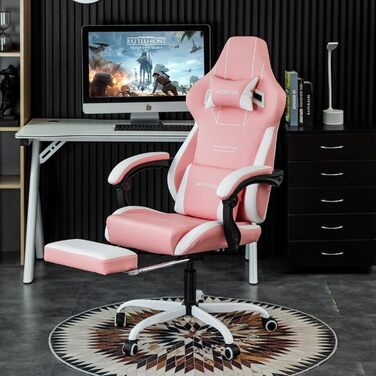 Геймінговий крісло Ergonomischer Gamer Stuhl Bürostuhl з підніжкою, Racing Computerstuhl, регульована висота, з м'якою оббивкою, блакитно-бежевий (рожево-білий)