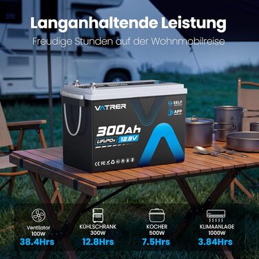 LiFePO4 акумулятор VATRER POWER 12V 300Ah з системою самопідігріву та Bluetooth