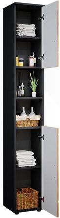 Висока шафа для ванної Vicco Irma, антрацит/дуб золотий, 30x192 см