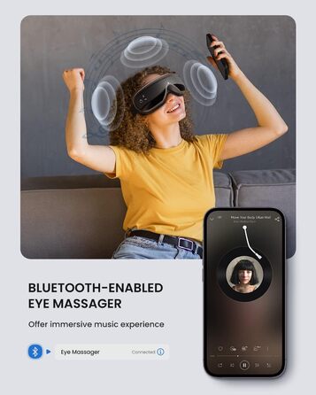 Масажер для очей RENPHO Eyeris 1 з пультом, підігрівом, вібрацією та Bluetooth, акумуляторний. Для сухих очей, подарунок для жінок та чоловіків (чорний)