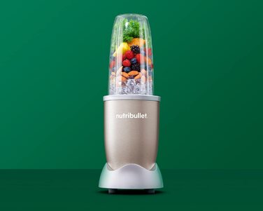 Електричний блендер Nutribullet Pro 900, 900 Вт, 900 мл, 710 мл, шампань, з подрібнювачем, для смузі, багатофункціональний, комплект з 7 аксесуарами (NB910CP)