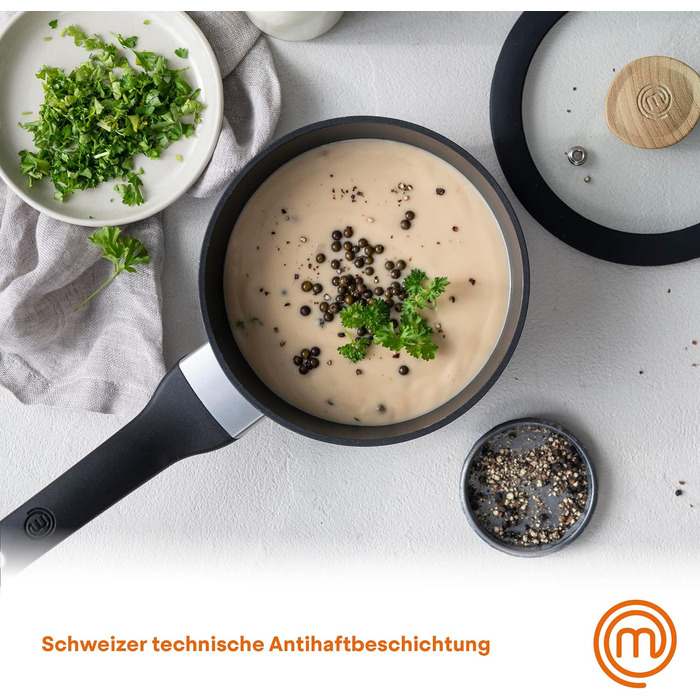 Каструля MasterChef 16 см з антипригарним покриттям, для індукції, підходить для всіх плит, термостійка ручка, можна мити в посудомийці, колекція Essentials