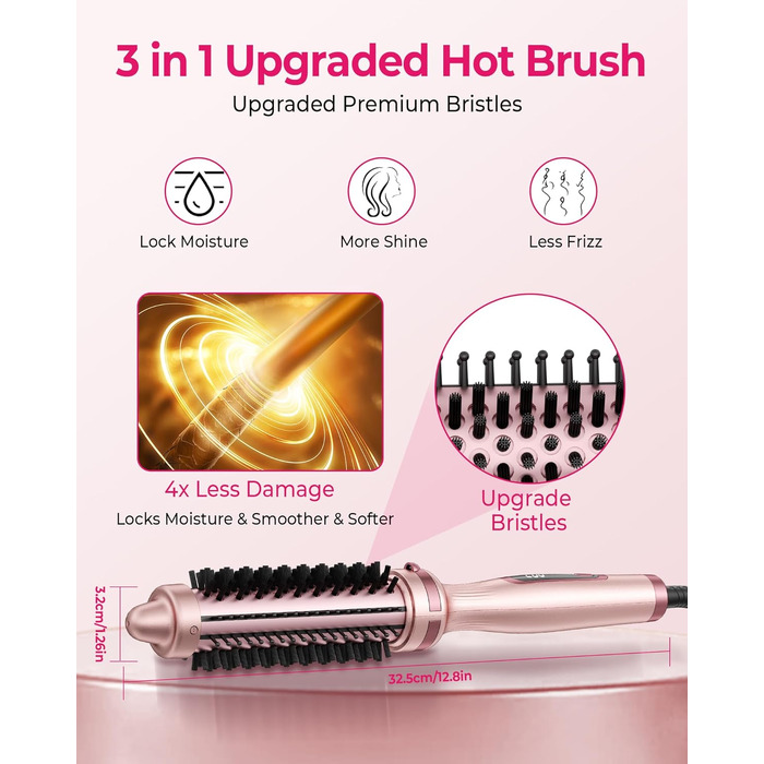 UKLISS Hairstyler 5 в 1: Фен-щітка, стайлер для волосся, плойка, насадки для об'єму та випрямлення (Класичний Рожевий)