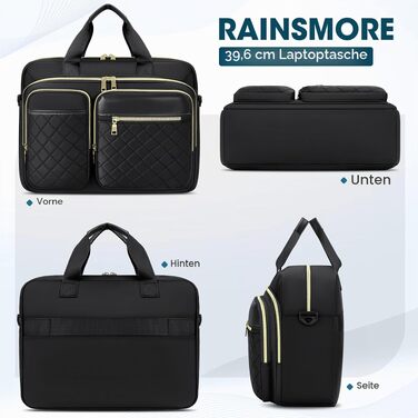 Сумка для ноутбука RAINSMORE 15.6-17.3 дюймів жіноча, водонепроникна ділова сумка-чохол для офісу та роботи, чорна