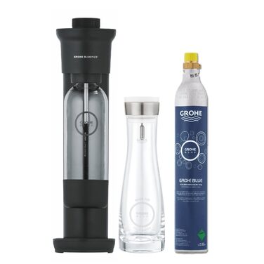Сифон для газування води GROHE Blue Fizz Starter Set, чорний, 3 рівні газування, пляшка 0.85л (без балона CO2), арт. 31943K00