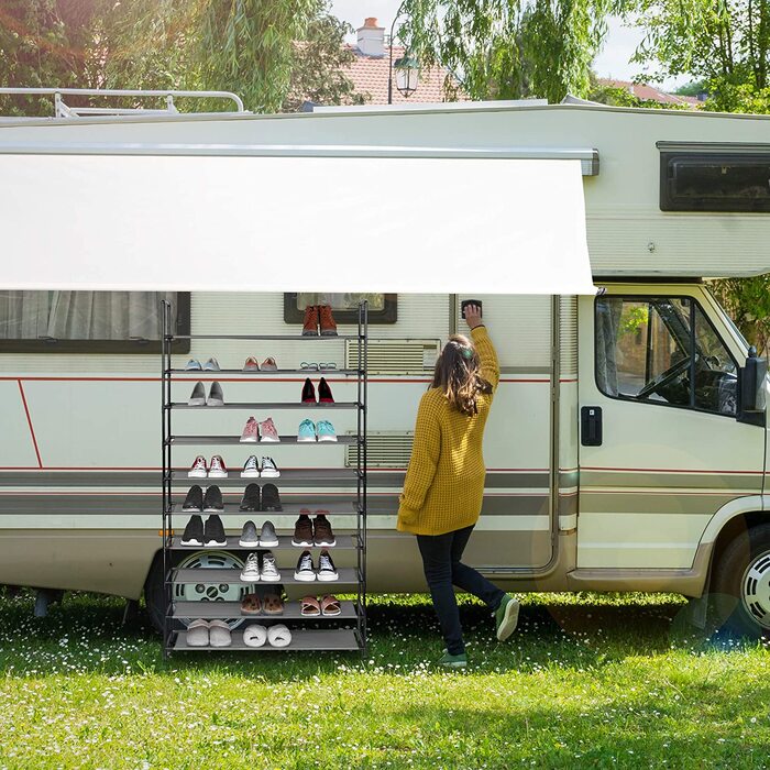 Велика модульна стелаж-шафа для взуття Relaxdays XXL на 10 рівнів, для 50 пар, тканинний взуттєвий органайзер 176,5x99x29,5 см, чорний