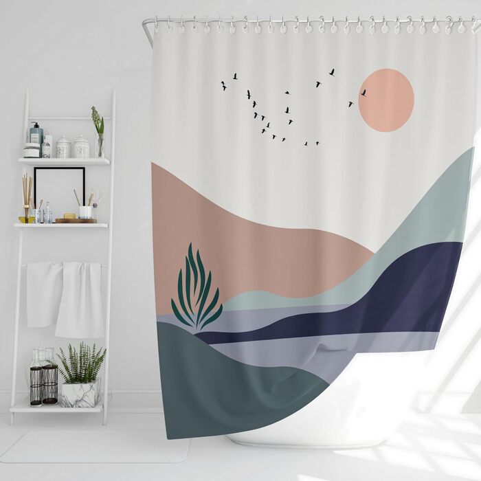 Текстильна шторка для душу DROPHOP Boho 180x200 см, водонепроникна, з нержавіючими кільцями, пастельні кольори, протигрибкова, з обважнювачем, для ванної кімнати