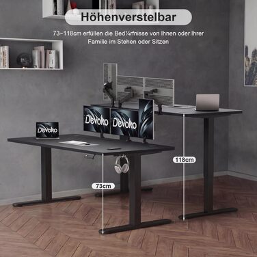 Електричний стіл з регулюванням висоти Devoko, 180 x 80 см, чорний