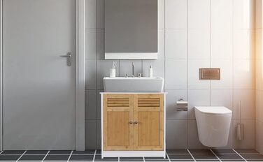 Тумба під умивальник EUGAD 60x30x60 см, біла/натуральна, шафа для ванної з 2 дверцятами