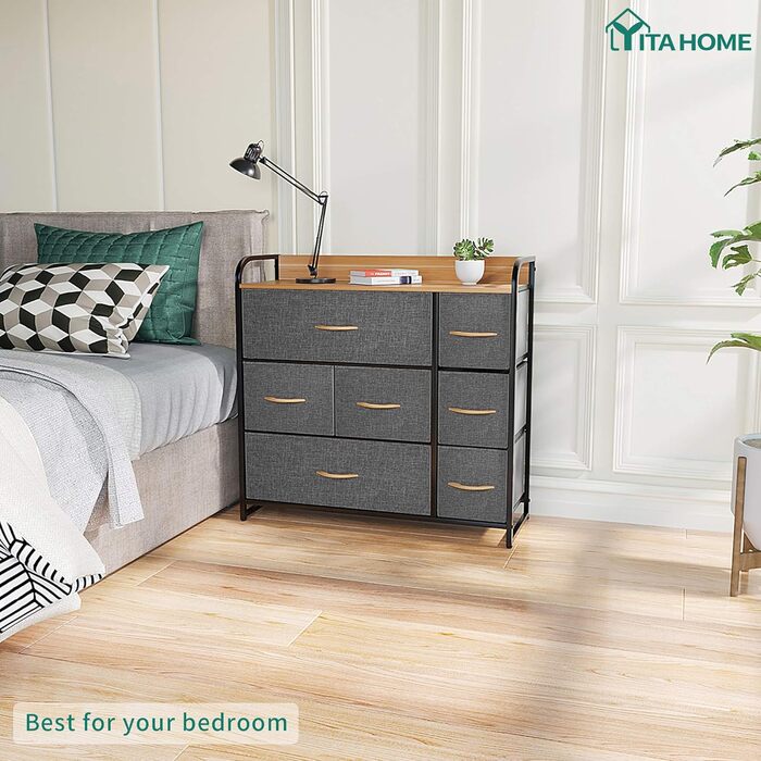 Комод YITAHOME з 7 тканинними шухлядами для спальні, вітальні, дитячої, передпокою, темно-сірий