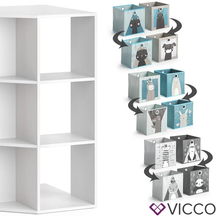 Дитяча полиця Vicco Luigi, біла, 64x107.8 см, з 6 складними коробами, варіант 2